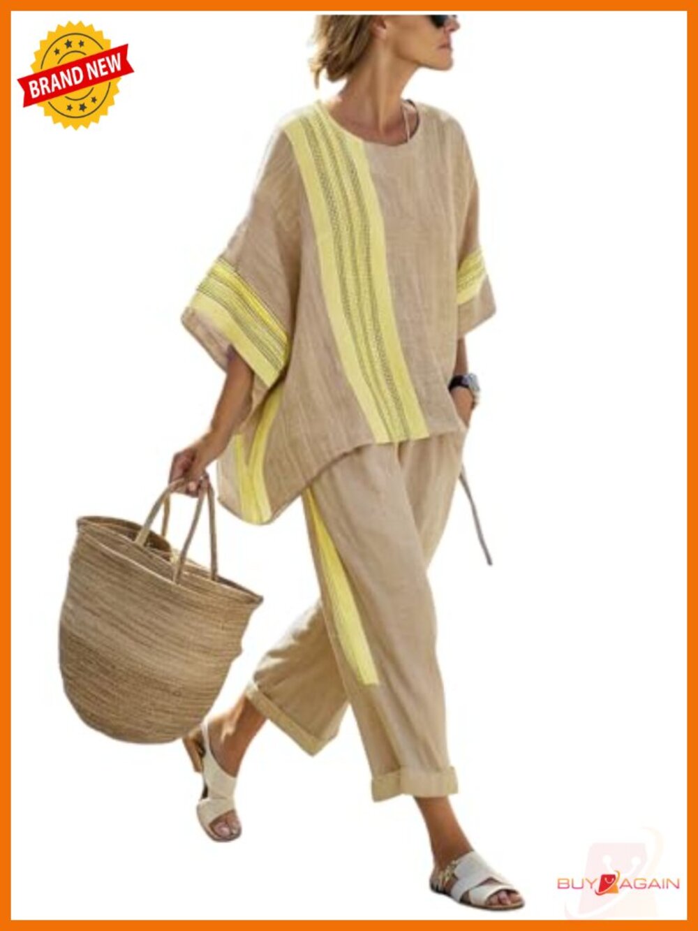 Womens 2 Piece Lounge Set Cotton Blend Batwing Top Wide Leg Crop Pants